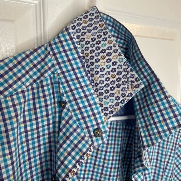 Robert Graham Modern Americana Blue Plaid Contrasting Collar Shirt L - Picture 8 of 14